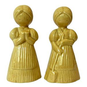 VTG ROB ROY Ceramic Yellow CORNHUSK DOLLS/Girls SALT & PEPPER Shaker Set/DECOR